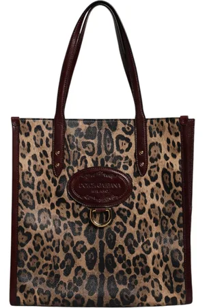 Dolce & Gabbana Brown Leopard Leather Shoulder Strap Tote Bag