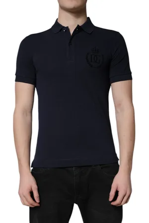 Dolce & Gabbana Dark Blue Cotton Crown Collared Polo T-shirt - IT44 | XS