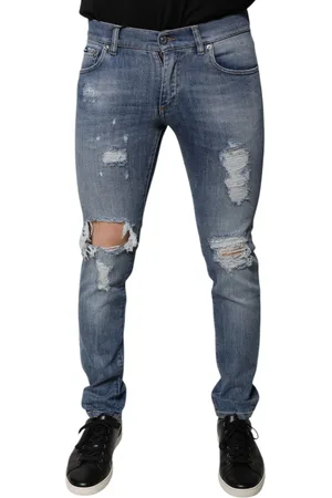Dolce & Gabbana Blue Tattered Cotton Stretch Skinny Denim Jeans - IT46 | S
