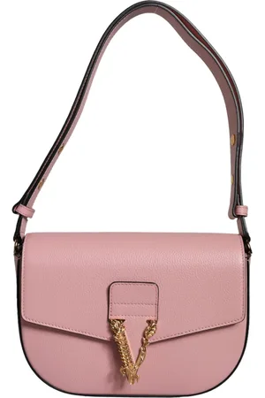 VERSACE Grainy Calf Leather Logo Crossbody Shoulder Bag