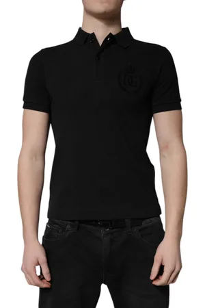 Dolce & Gabbana Black Cotton DG Logo Collared Polo T-shirt - IT44 | XS
