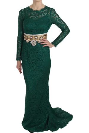 Dolce & Gabbana Emerald Elegance Long Sleeve Floor-Length Dress - IT42|M