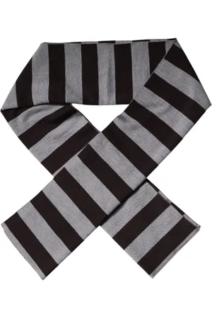 Dolce & Gabbana Gray Stripes Wool Neck Wrap Scarf