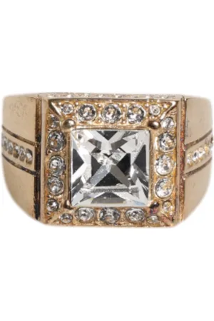 Dolce & Gabbana Gold Tone Sterling Silver 925 Crystals Ring - EU58 | US9