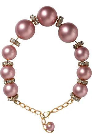 Dolce & Gabbana Maxi Faux Pearl Beads Crystals Gold Chain Necklace