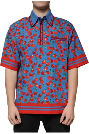 Dolce & Gabbana Blue Cherry Cotton Collared Men Polo T-shirt - IT48 | M