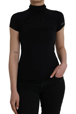 Costume National Turtleneck Viscose Short Sleeve Top - S