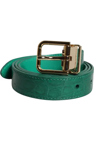 Dolce & Gabbana Green Leather Logo Metal Waist Buckle Belt - 85 cm / 34 Inches