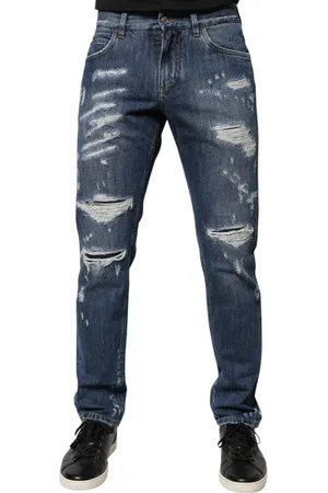 Dolce & Gabbana Blue Cotton Tattered Skinny Denim Jeans - IT46 | S