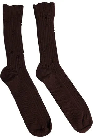 Dolce & Gabbana Brown Cotton Stretch Over The Calf Socks - L