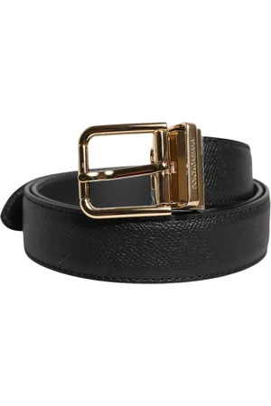 Dolce & Gabbana Black Calfskin Leather Gold Metal Buckle Belt - 85 cm / 34 Inches