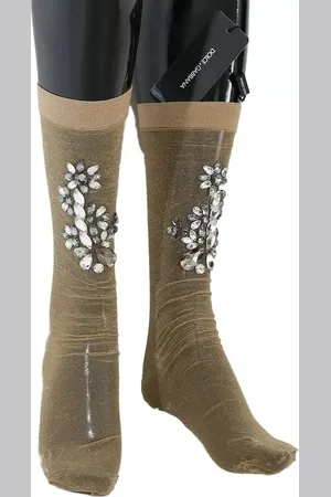 Dolce & Gabbana Stretch Floral Clear Crystal Stocking Socks - M