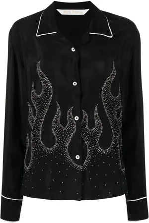 Palm Angels Flame-embroidered shirt - 40 BLACK/SILVER