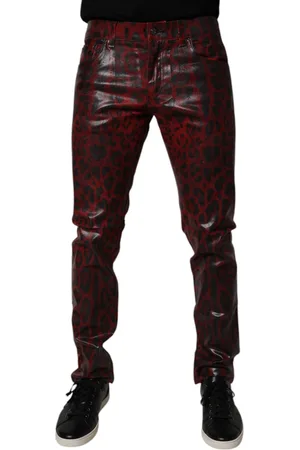 Dolce & Gabbana Red Leopard Cotton Skinny Men Denim Jeans - IT48 | M