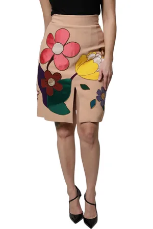 Dolce & Gabbana Beige Floral High Waist Pencil Cut Skirt - IT36 | XS