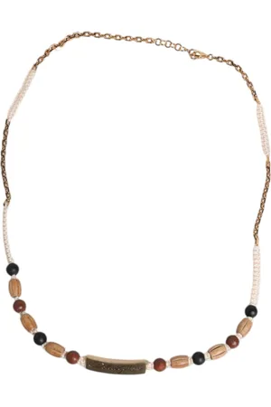 Dolce & Gabbana Black Gold Wooden Beaded Logo Pendant Necklace