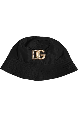 Dolce & Gabbana Black DG Crystal Polyester Wide Brim Bucket Hat - 57 cm|S