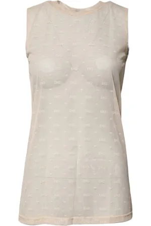 Dolce & Gabbana Ivory Nylon Logo See Through Sleeveless Tank Top - IT2 | S