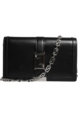 VERSACE Black Calfskin Leather Chain Strap Shoulder Crossbody Bag