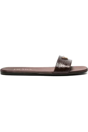 Prada Triangle-logo embossed-crocodile slides - 37