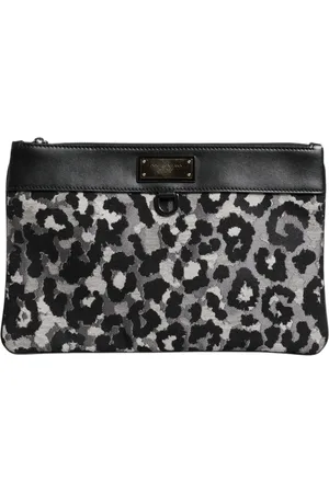 Dolce & Gabbana Leopard Jacquard Logo Plaque Men Pouch Bag