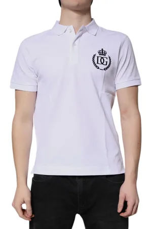 Dolce & Gabbana White Cotton Crown Collared Men Polo T-shirt - IT44 | XS