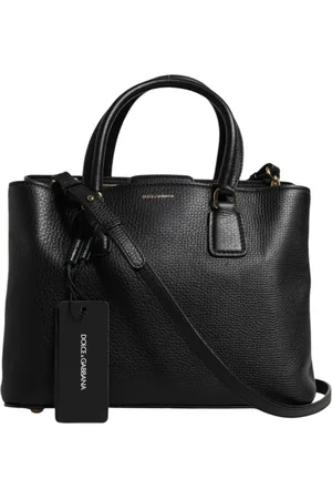 Dolce & Gabbana Black Calf Leather Logo Plaque Shoulder Handbag Bag