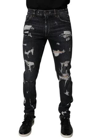Dolce & Gabbana Black Tattered Cotton Skinny Men Denim Jeans - IT48 | M
