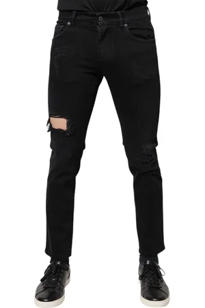 Dolce & Gabbana Cotton Tattered Skinny Denim Logo Jeans - IT46 | S
