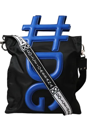 Dolce & Gabbana Nylon Blue Leather Hashtag Shopping Tote Bag