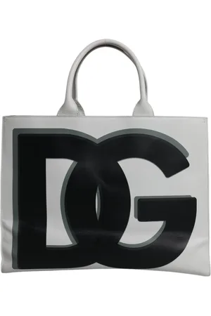 Dolce & Gabbana White Logo Print DG Daily Calfskin Shopping Tote Bag