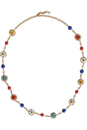 Dolce & Gabbana Tone Brass Chain Floral Crystal Beaded Necklace