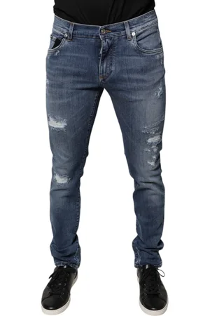 Dolce & Gabbana Blue Tattered Cotton Stretch Skinny Denim Jeans - IT48 | M