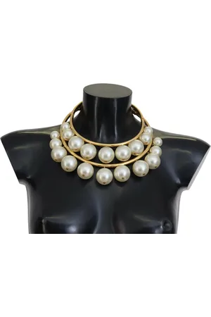 Dolce & Gabbana Elegant Faux Pearl Embellished Gold Choker