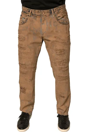Dolce & Gabbana Brown Tattered Cotton Skinny Denim Jeans - IT52 | XL