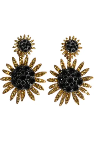 Dolce & Gabbana Gold Tone Brass Sunflower Crystal Clip Dangling Earrings