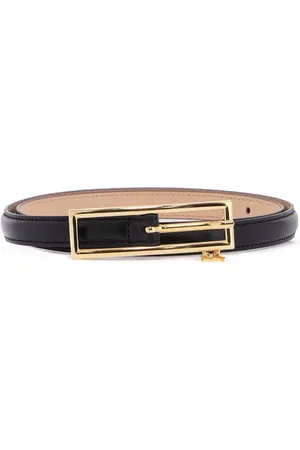 Alessandra Rich Slim leather belt with logo charm and brass buckle 1.5 cm - 70