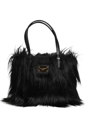Dolce & Gabbana Fur Logo Plaque Double Handle Shoulder Bag