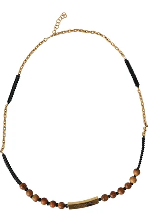 Dolce & Gabbana Gold Wooden Beaded Logo Pendant