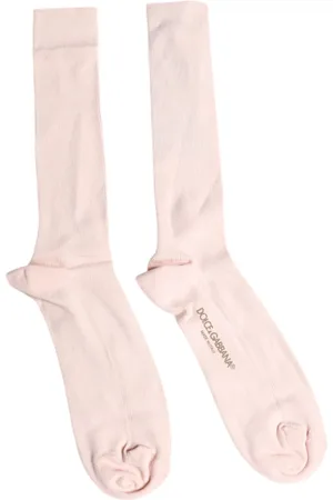 Dolce & Gabbana Ivory Cotton Stretch Logo Over Calf Socks - L