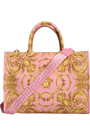 VERSACE Printed Large Fabric Leather Shopping Tote Bag