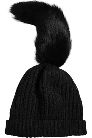 Dolce & Gabbana Black Acrylic Knitted Fur Winter Beanie Hat