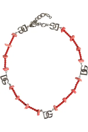 Dolce & Gabbana Tone Brass Beaded Resin DG Logo Chain Necklace
