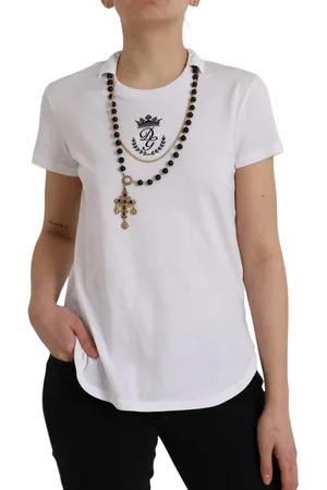 Dolce & Gabbana Cotton Necklace Short Sleeves T-shirt - IT38 | XS
