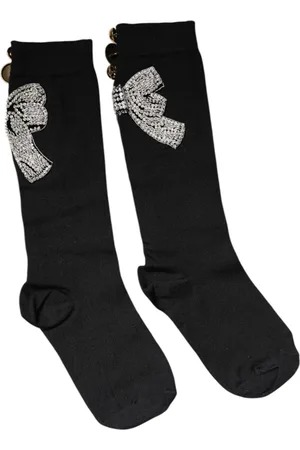 Dolce & Gabbana Black Knit Floral Crystal Embellishment Socks - S