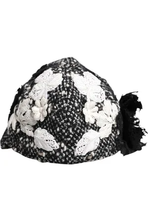 Dolce & Gabbana Black Wool White Floral Embellished Cloche Hat
