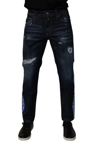 Dolce & Gabbana Dark Blue Cotton Tattered Skinny Denim Jeans - IT48 | M