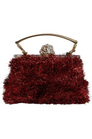 Dolce & Gabbana Red Gold Chain VANDA Tinsel Crystals Evening Clutch Bag
