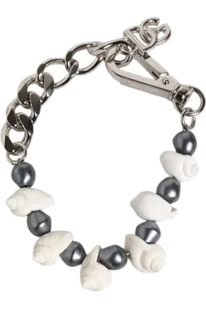 Dolce & Gabbana Silver Tone Brass Beaded Shell DG Logo Pendant Bracelet