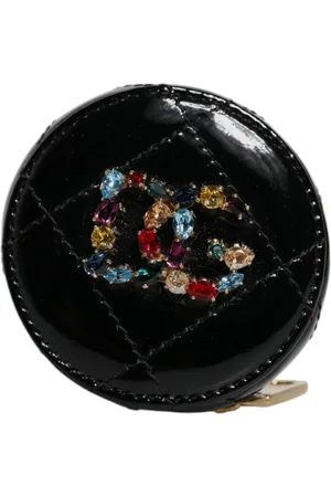 Dolce & Gabbana Black Lamb Leather DG Crystal Round Coin Purse Wallet